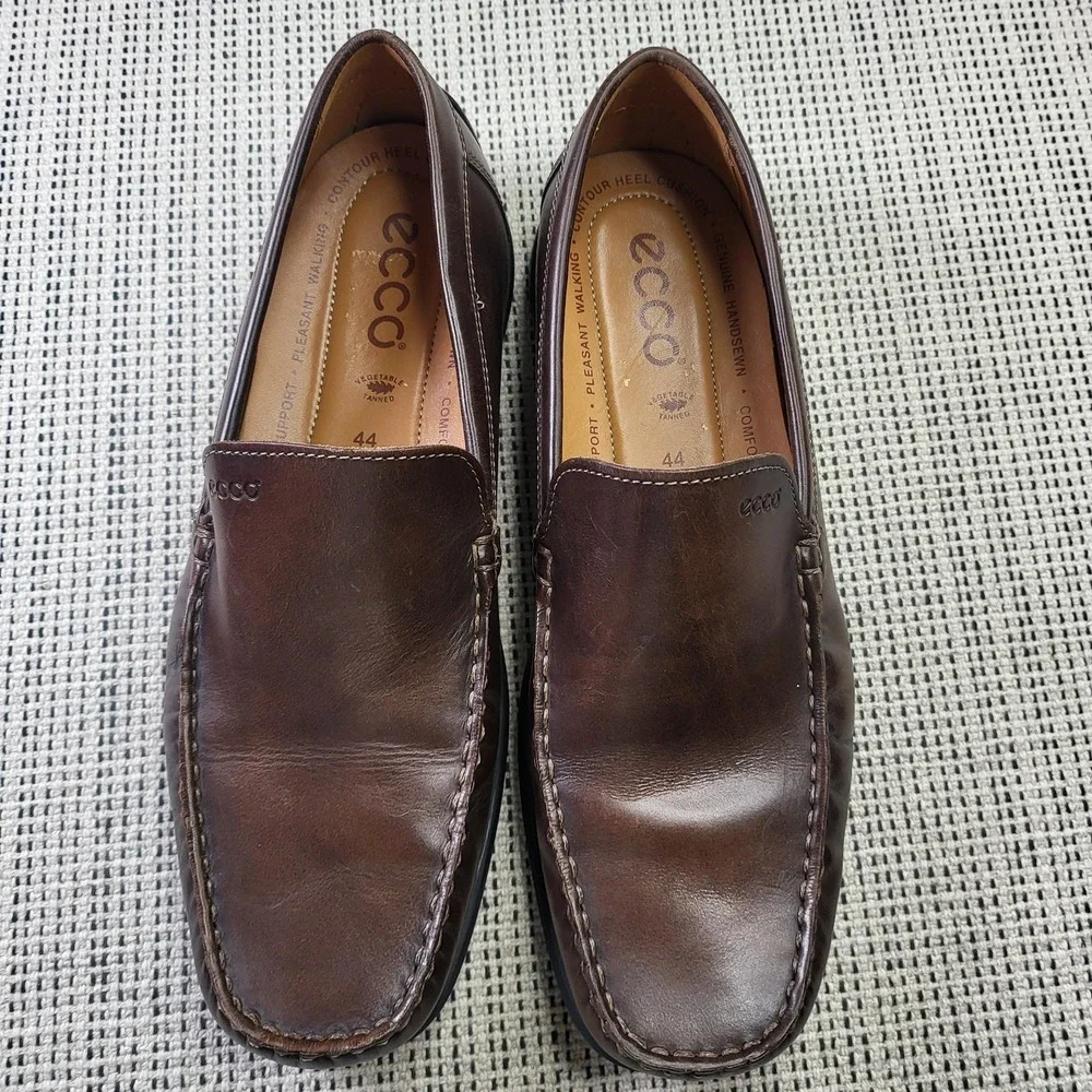 ECCO Loafer Shoes Mens Size 10.5 Brown Leather Slip On Casual Driving Comfort
